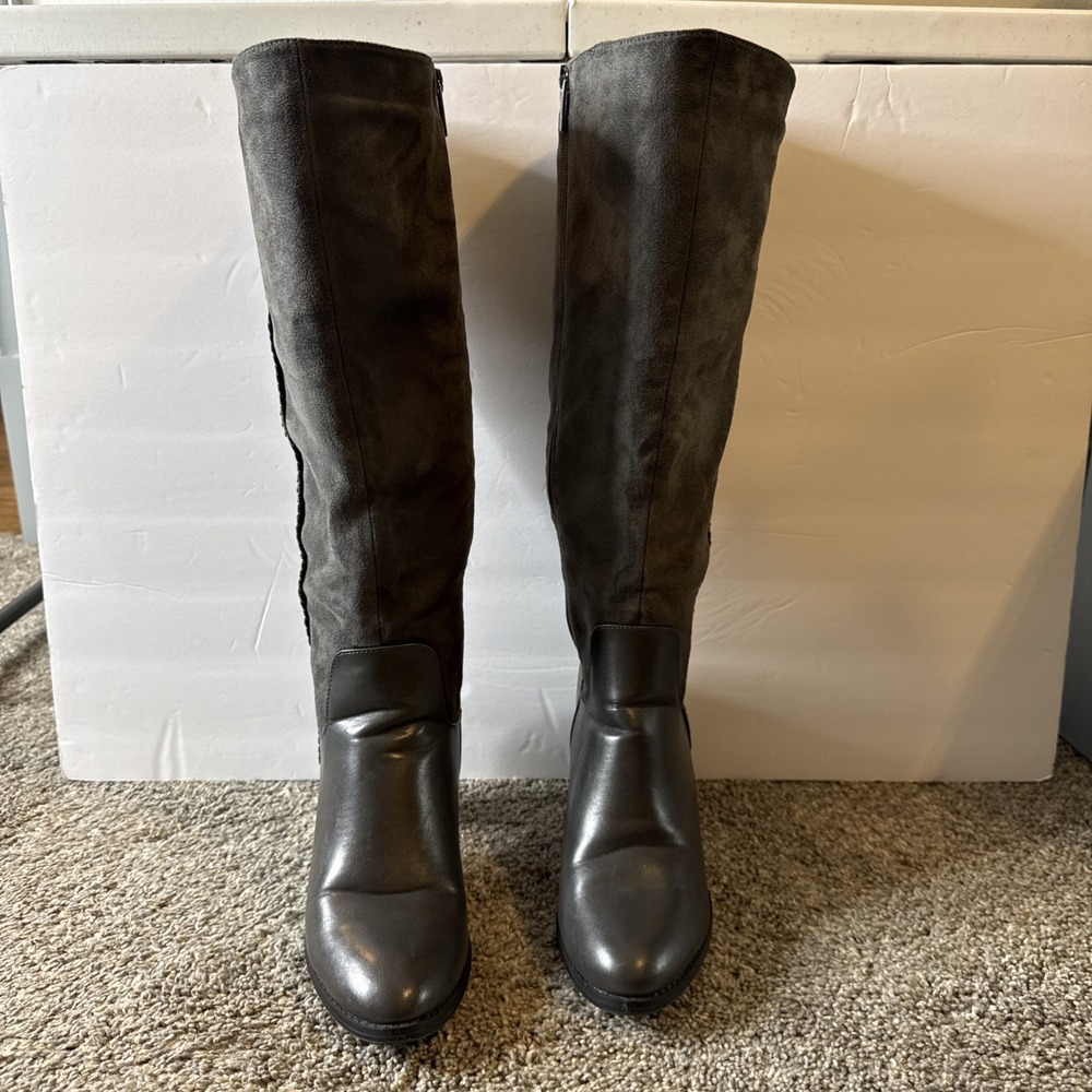 Cloudwalkers Women's Wide Calf Harbor Braid Suede Boots Gray Size 10W